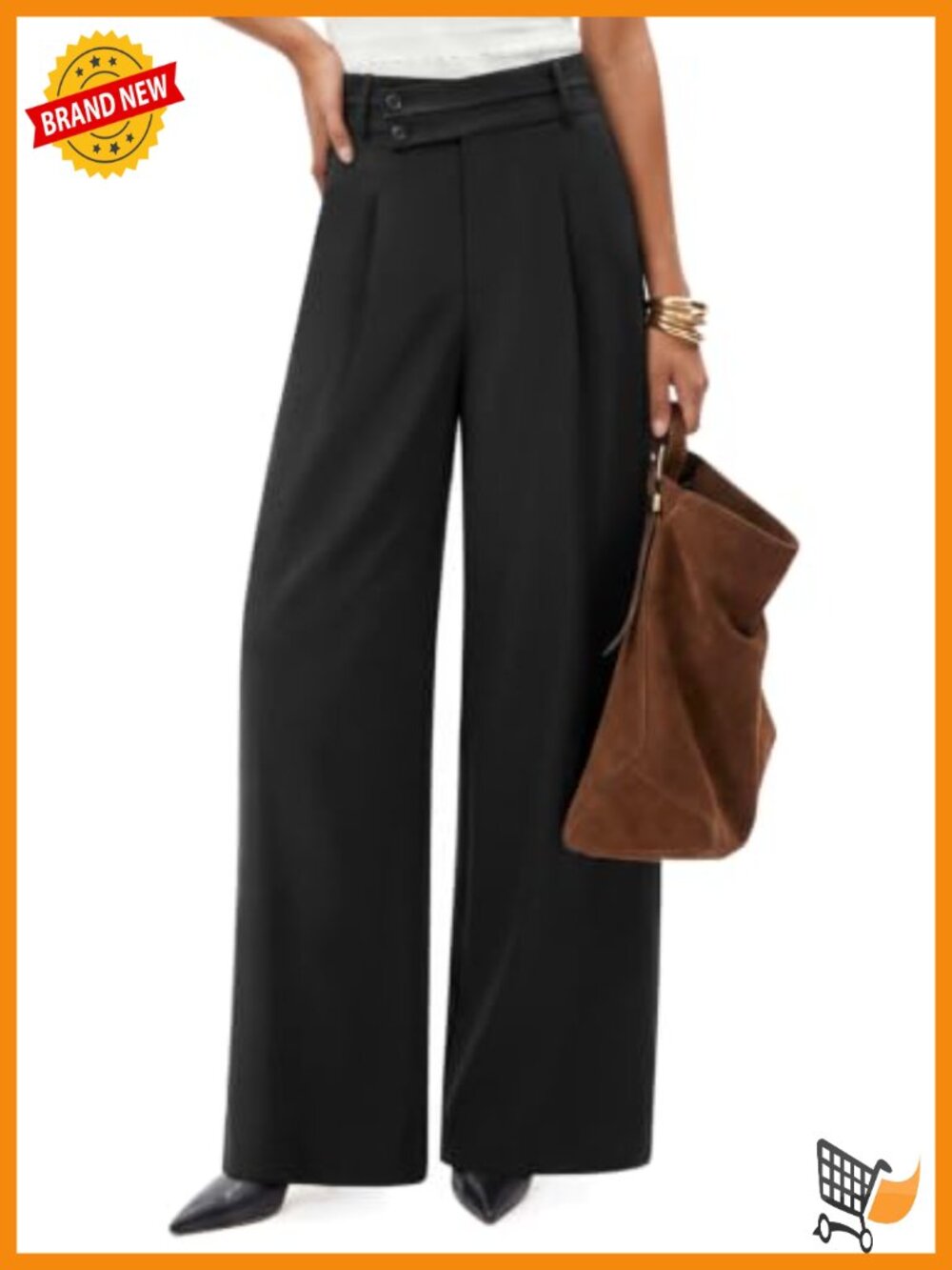 Wool Blend Pleated Wide Leg Work Pants High Rise Business Casual